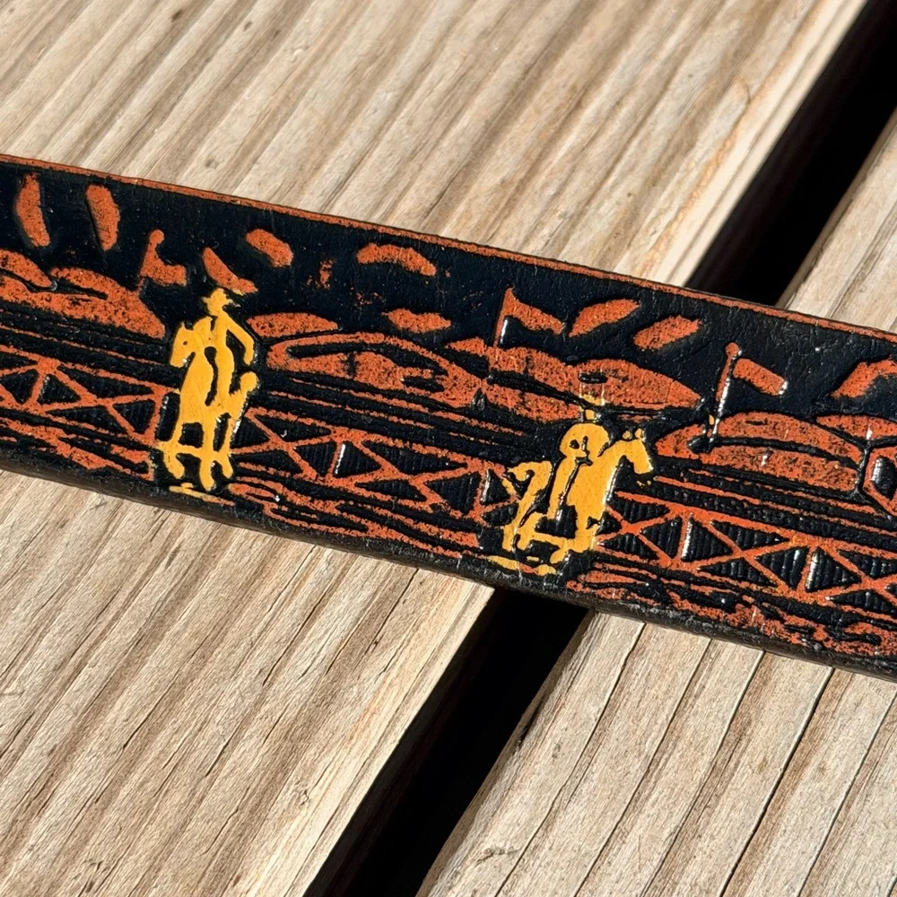 Vintage Western Leather Belt w/ Cowboy Buckle |‎ Youth XS 24”